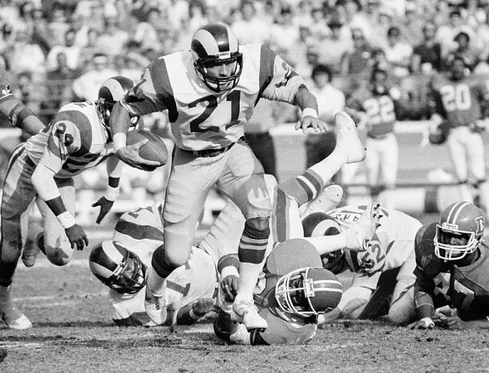 Framed Print : LA Rams Nolan Cromwell Interception Against Broncos Framed Print : LA Rams Nolan Cromwell Interception Against Broncos