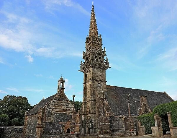 La Roche Maurice church, calvary and ossuary, enclosed parish, Brittany, France