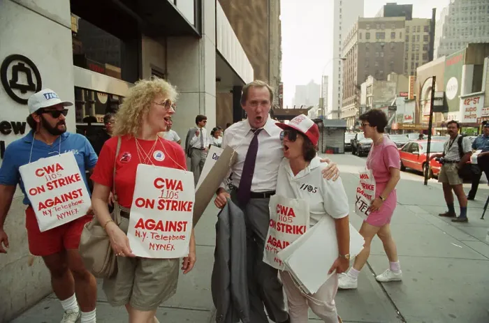 Framed Print : Labor Leader with Striking NYNEX Workers Framed Print : Labor Leader with Striking NYNEX Workers