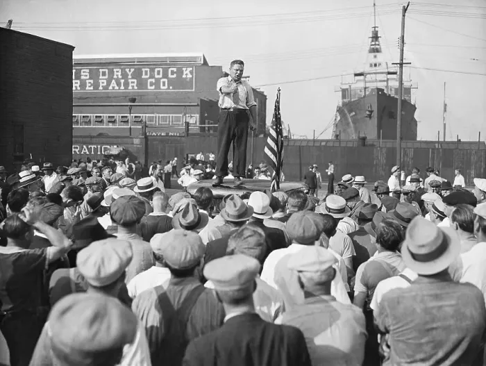 Framed Print : Labor Organizer Addressing Open Meeting Framed Print : Labor Organizer Addressing Open Meeting