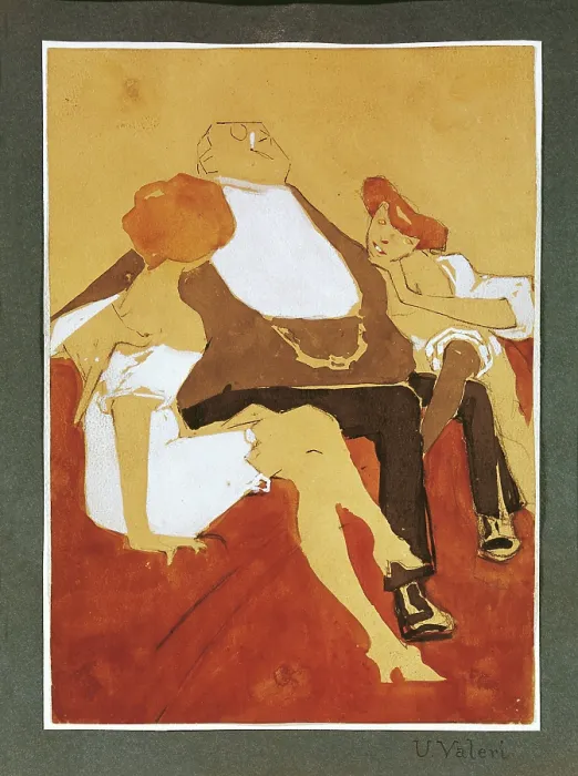 Framed Print : Those Ladies (Quelle signore), by Ugo Valeri, c. 1900, 20th Century, tempera on paper, 25 x 18 cm