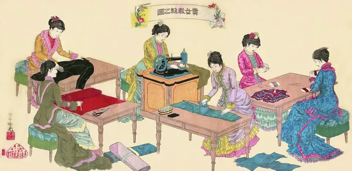 Framed Print : Ladies Sewing Framed Print : Ladies Sewing