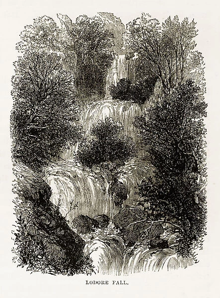 Ladore Falls, Keswick, England Victorian Engraving, 1840
