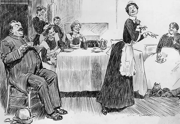 My Lady. circa 1890: Servants and a visiting policeman enjoy the sight