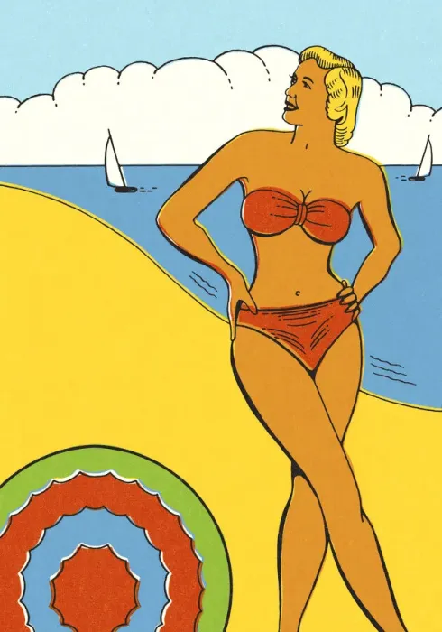 Framed Print : Lady in a Bikini on the Beach