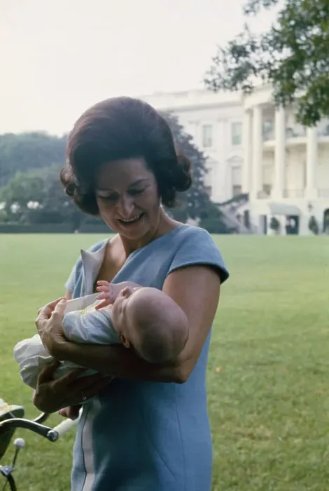 Framed Print : Lady Bird Johnson With Baby Grandson Framed Print : Lady Bird Johnson With Baby Grandson