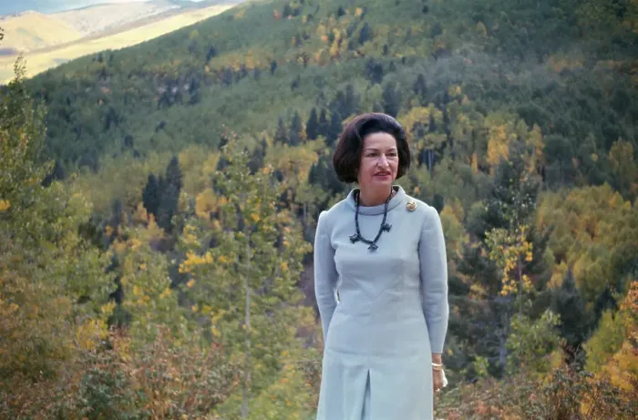 Framed Print : Lady Bird Johnson Posing in Forest Framed Print : Lady Bird Johnson Posing in Forest