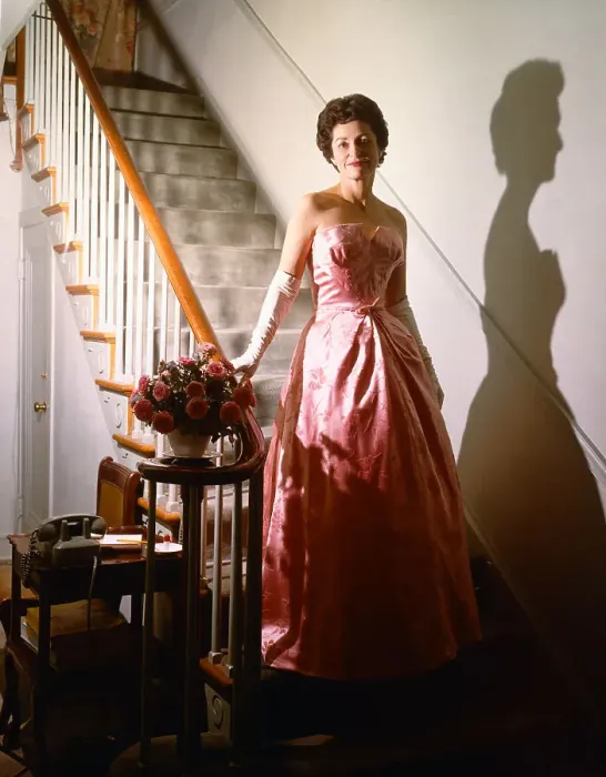 Framed Print : Lady Bird Johnson Posing on Staircase Framed Print : Lady Bird Johnson Posing on Staircase