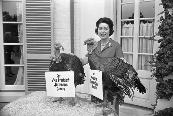 Framed Print : Lady Bird Johnson with Turkey Presents Framed Print : Lady Bird Johnson with Turkey Presents