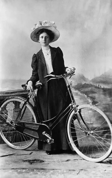 Framed Print : Lady In Flowerd Hat Poses With Bicycle Framed Print : Lady In Flowerd Hat Poses With Bicycle
