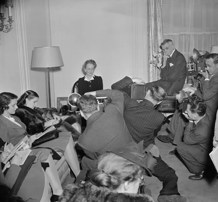 Framed Print : Lady Nancy Astor Being Interviewed by the Press Framed Print : Lady Nancy Astor Being Interviewed by the Press