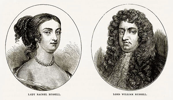 Lady Rachel Russell and Lord William Russell of Woburn, England Victorian Engraving, Circa 1840