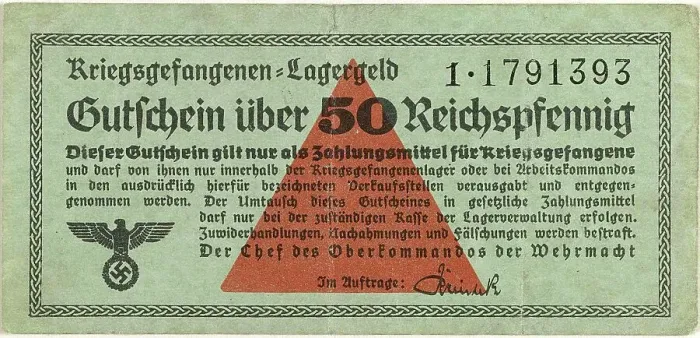 Framed Print : Lagergeld, prisoner of war camp money, from the German prisoner of war camp Stalag IV B in Muehlberg on the Elbe. A 50 Pfennig banknote, 1940, Germany, Historical, digitally restored reproduction from a 19th century original Framed Print : Lagergeld, prisoner of war camp money, from the German prisoner of war camp Stalag IV B in Muehlberg on the Elbe. A 50 Pfennig banknote, 1940, Germany, Historical, digitally restored reproduction from a 19th century original