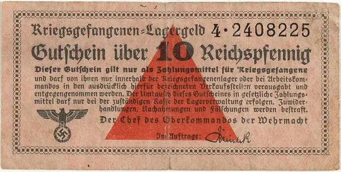 Framed Print : Lagergeld, prisoner of war camp money, from the German prisoner of war camp Stalag IV B in Muehlberg on the Elbe. A banknote of 10 Pfennig, 1940, Germany, Historical, digitally restored reproduction from a 19th century original Framed Print : Lagergeld, prisoner of war camp money, from the German prisoner of war camp Stalag IV B in Muehlberg on the Elbe. A banknote of 10 Pfennig, 1940, Germany, Historical, digitally restored reproduction from a 19th century original