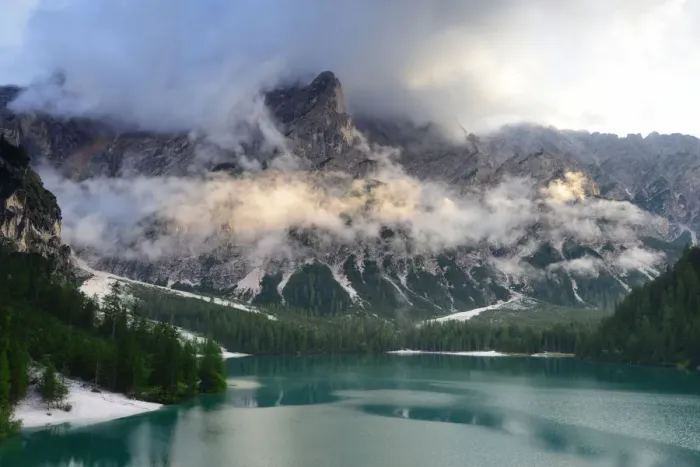 Framed Print : Lago di Braies and Croda del Becco, Dolomites Framed Print : Lago di Braies and Croda del Becco, Dolomites