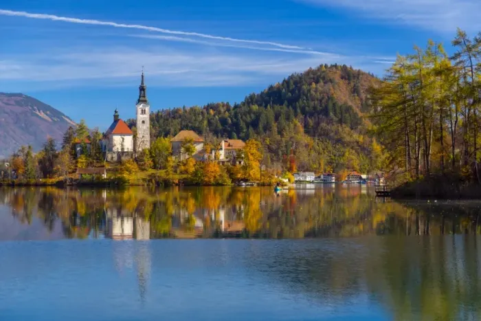 Framed Print : Lake Bled with the church dedicated to the Assumption of Mary, Slovenia