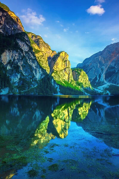 Lake Braies (Lago di Braies or Pragser Wildsee) in South Tyrol, Italy