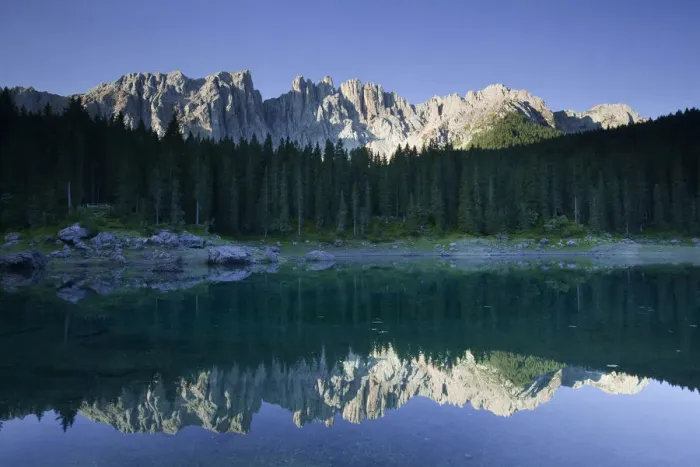 Framed Print : Lake Carezza with Latemar Mountain, Karerpass, Dolomiten, South Tyrol province, Trentino-Alto Adige, Italy Framed Print : Lake Carezza with Latemar Mountain, Karerpass, Dolomiten, South Tyrol province, Trentino-Alto Adige, Italy
