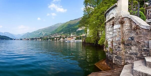 Lake Como. Panoramic view along the shores of Lake Como at the town of Tremezzo, Italy