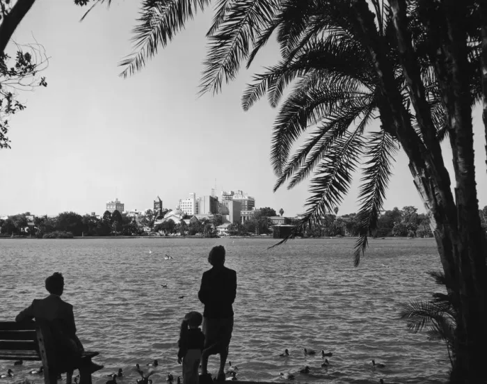 Framed Print : Lake Eola park, a landscaped area in Orlando, Florida, circa 1960