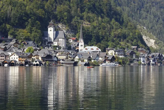 Framed Print : Lake Hallstatt or Hallstatter See, Hallstatt, Salzkammergut, UNESCO world heritage site Hallstatt-Dachstein Salzkammergut, Upper Austria, Austria