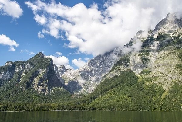 Lake Konigssee with Watzmann massif, Berchtesgaden National Park, Berchtesgadener Land, Upper Bavaria, Bavaria, Germany