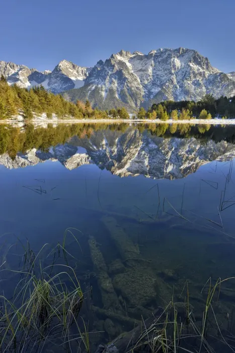 Framed Print : Lake Luttensee and Westliche Karwendelspitze, Mittenwald, Bavaria, Germany