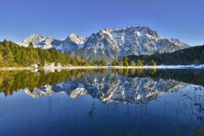 Framed Print : Lake Luttensee and Westliche Karwendelspitze, Mittenwald, Bavaria, Germany Framed Print : Lake Luttensee and Westliche Karwendelspitze, Mittenwald, Bavaria, Germany