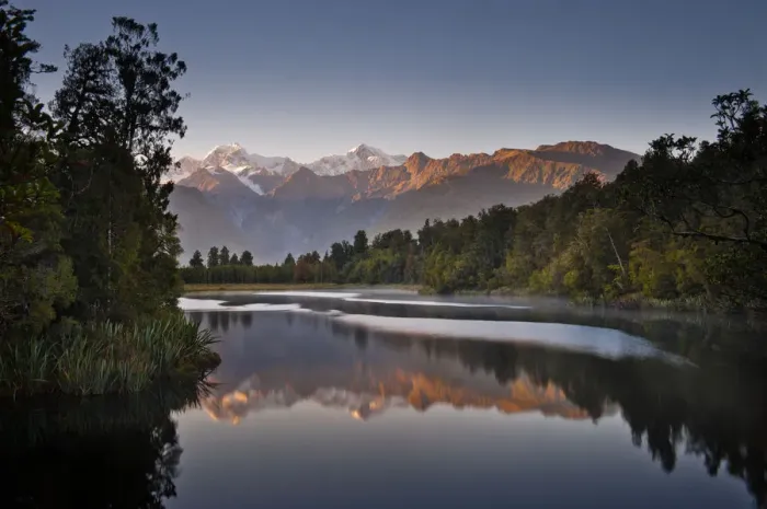 Framed Print : Lake Matheson with Mt. cook background
