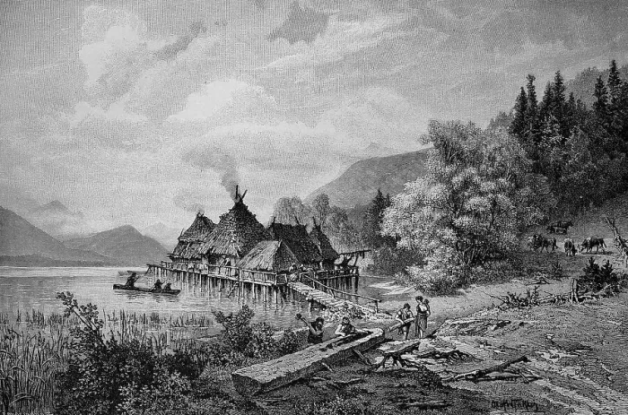 Framed Print : Lake pile dwelling in Upper Bavaria, Bavaria, Germany, Historical, digital reproduction of an original 19th century model Framed Print : Lake pile dwelling in Upper Bavaria, Bavaria, Germany, Historical, digital reproduction of an original 19th century model