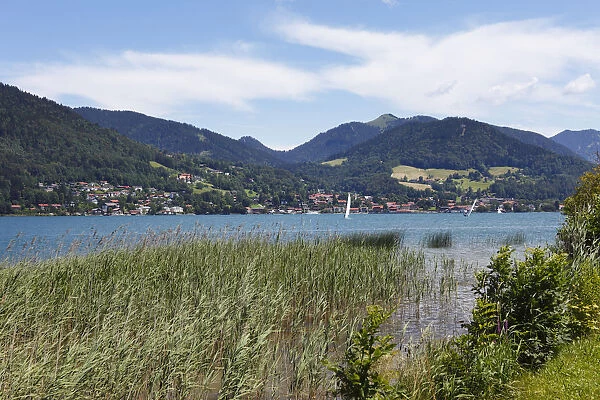 Lake Tegernsee with town of Tegernsee, view from Bad Wiessee, Tegernsee Valley, Upper Bavaria, Bavaria, Germany, Europe, PublicGround