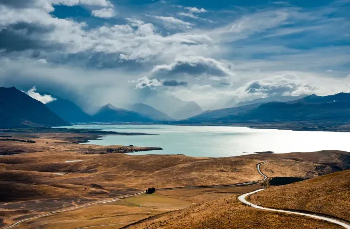 Framed Print : Lake Tekapo with rain cloud from mt. John Framed Print : Lake Tekapo with rain cloud from mt. John