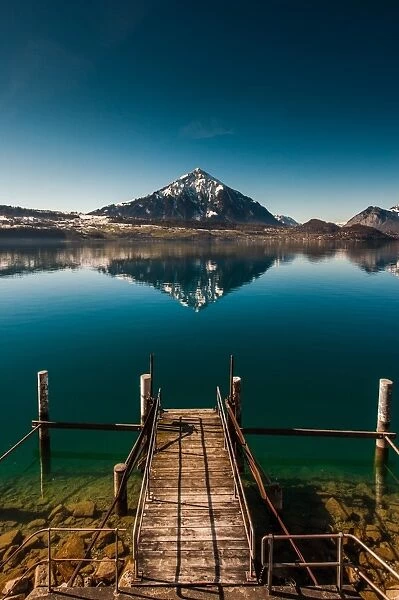 lake Thun with reflection of Mt. Morgenberghorn