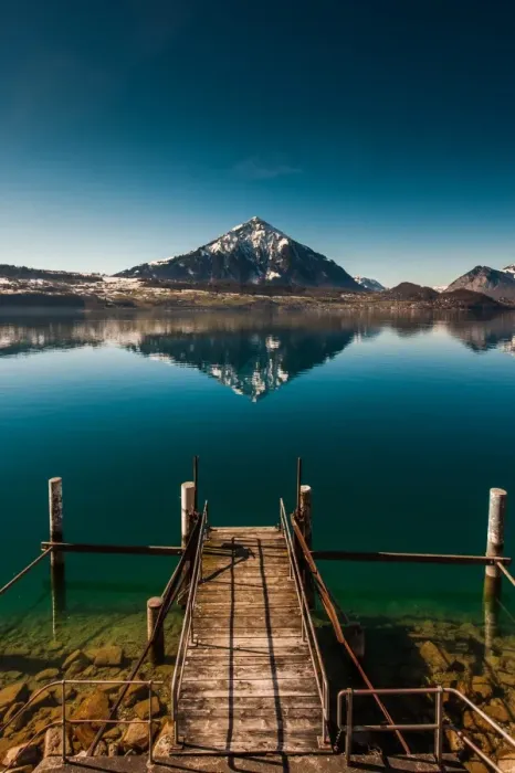 Framed Print : lake Thun with reflection of Mt. Morgenberghorn