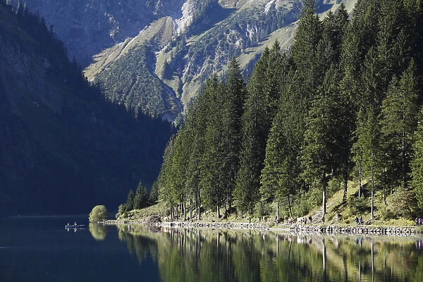 Lake Vilsalpsee at Tannheim, Tannheimer Tal high valley, Tyrol, Austria, Europe