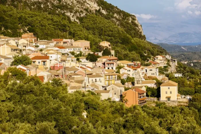 Framed Print : Lakones village on Corfu island, Ionians, Greece Framed Print : Lakones village on Corfu island, Ionians, Greece