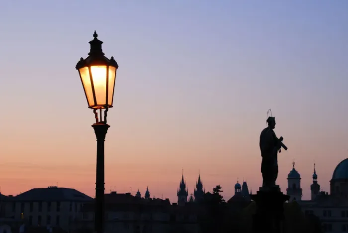 Framed Print : Lamp on Charles Bridge in Prague, Czech Republic, Europe Framed Print : Lamp on Charles Bridge in Prague, Czech Republic, Europe