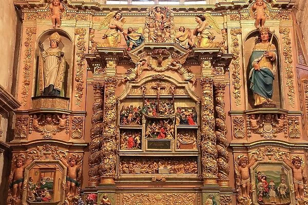 Lampaul-Guimiliau, Church of Notre-Dame, side altar inside the church, Brittany, France