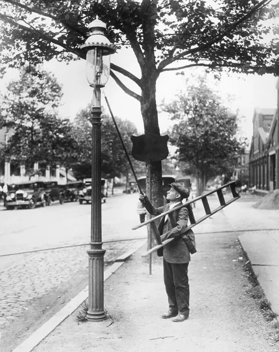 Framed Print : Lamplighter Lighting Street Lamps Framed Print : Lamplighter Lighting Street Lamps