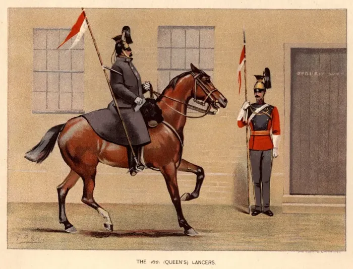 Framed Print : Lancers. 1850: A soldier of the 16th Queens Lancers on horseback Framed Print : Lancers. 1850: A soldier of the 16th Queens Lancers on horseback