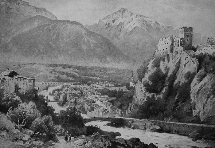 Framed Print : Landeck in Tyrol, Austria, 1899, Historic, digital reproduction of an original 19th-century painting, original date unknown Framed Print : Landeck in Tyrol, Austria, 1899, Historic, digital reproduction of an original 19th-century painting, original date unknown