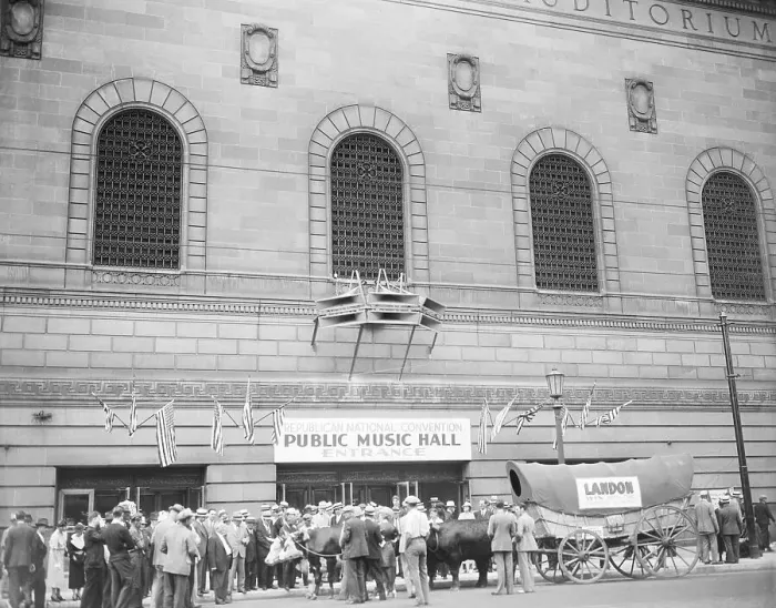 Framed Print : Landon Bandwagon in Front of Convention Hall Framed Print : Landon Bandwagon in Front of Convention Hall