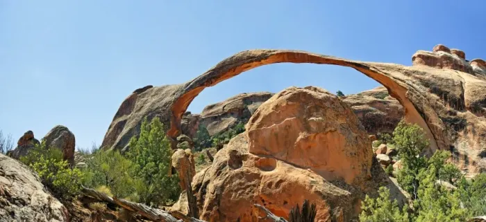 Framed Print : Landscape Arch, stone arch made of red sandstone formed by erosion, Arches-Nationalpark, near Moab, Utah, United States Framed Print : Landscape Arch, stone arch made of red sandstone formed by erosion, Arches-Nationalpark, near Moab, Utah, United States