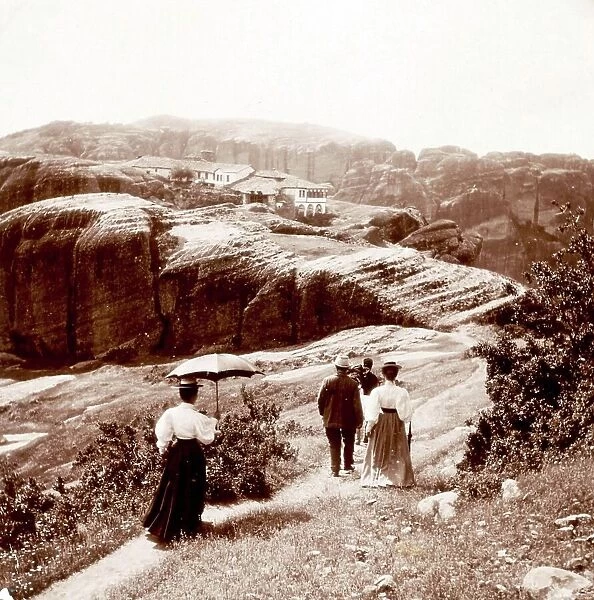 Landscape in the area of the Meteora Monasteries, Kastoria, 1876, Greece, Historical, digitally restored reproduction from a 19th century original