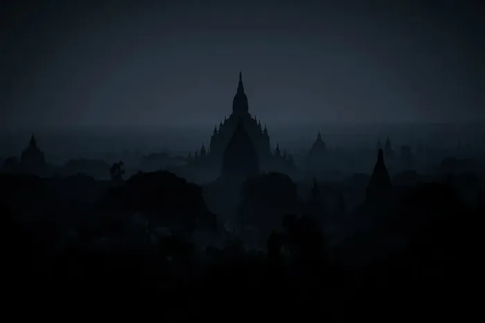 Framed Print : Landscape of Bagan in the dark tone