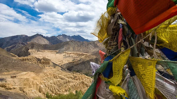 Landscape and buddhist prayer flags in Ladakh