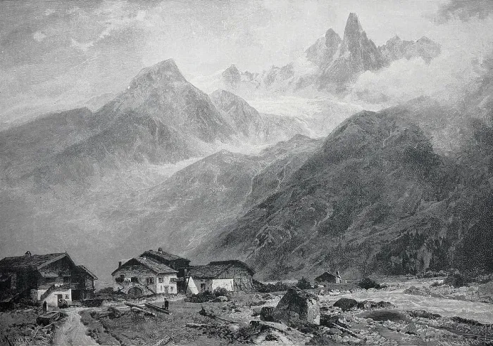 Framed Print : Landscape in the Chamonix Valley, 1895, France, Historic, digitally restored reproduction of an original 19th-century painting