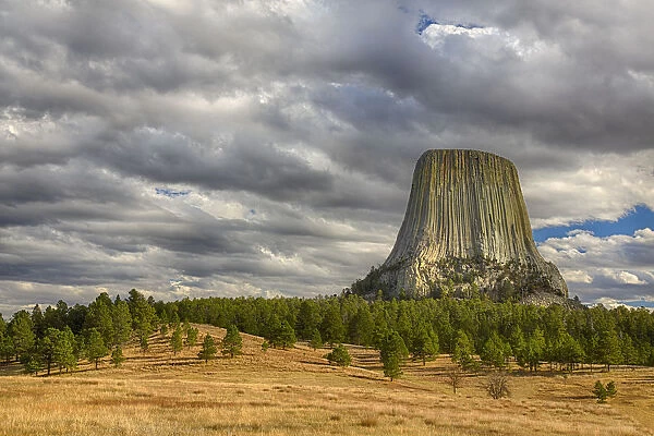 Landscape with Devils Tower rock formation at Devils Tower National Monument, Crook County, Wyoming, USA