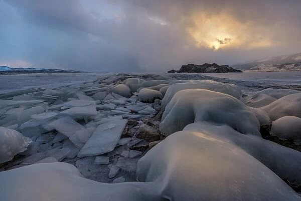 Landscape of frozen Baikal lake