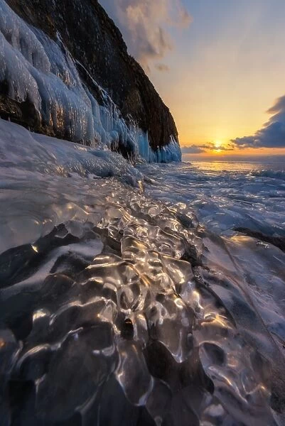 Landscape of frozen Baikal lake